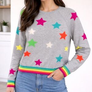 Whisper by Brodie Neon Grey Star Sweater Cotton Silk Large Colorful Soft
